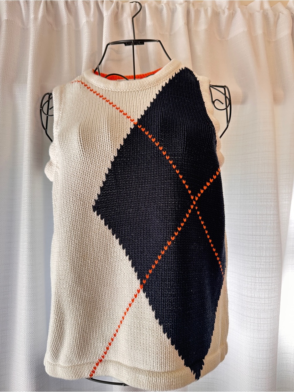 VINTAGE Liz Claiborne Navy, Cream & Orange Colorblock Knit Sweater Vest